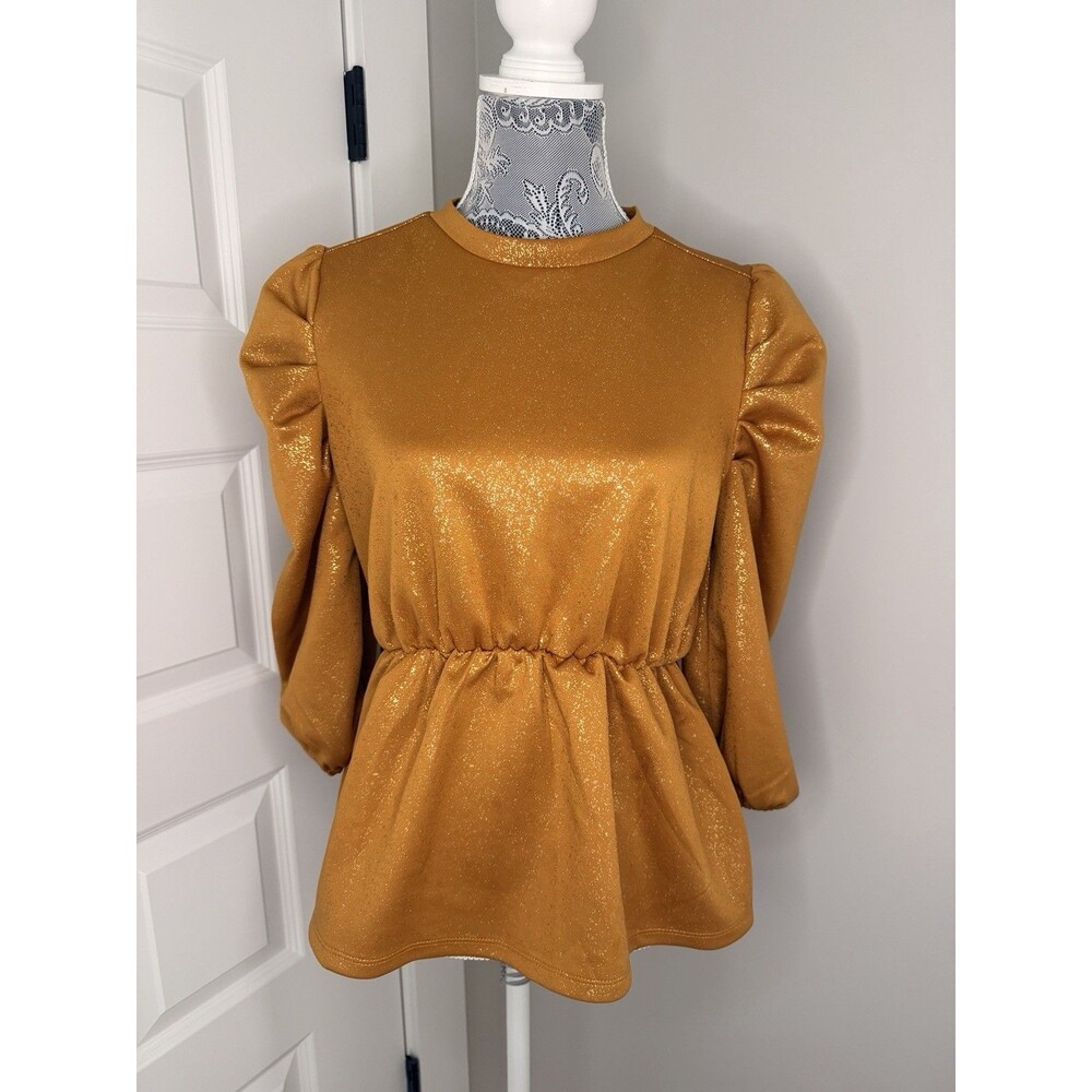 Alex and Parker Gold Shimmer Mustard Women’s Peplum Top Designer size Medium